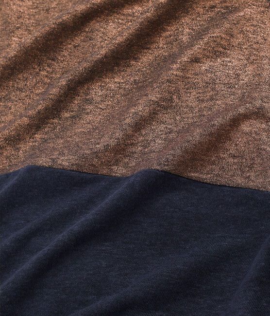 Kurzärmeliges glänzendes leinenkleid damen blau SMOKING/rosa COPPER
