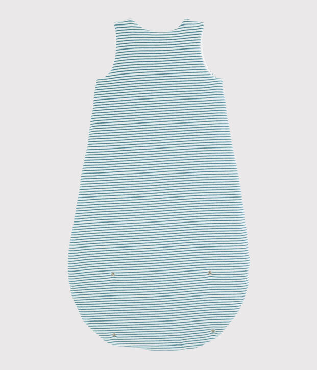 Gestreifter Baby-Schlafsack aus Rippstrick weiss/blau