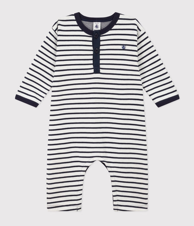 Baby-Langoverall aus dickem Jersey im Streifenlook weiss/blau