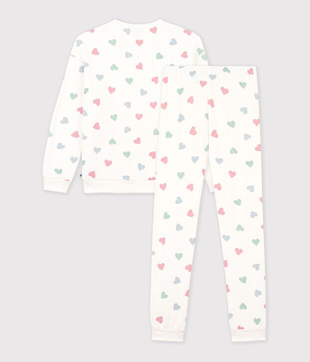 Damen-Pyjama aus Baumwoll-Frottee mit Herzmotiv naturfarben/vielfarbig