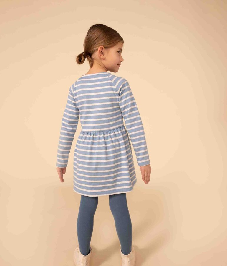 Kinderkleid aus Baumwolle mit Streifen f&uuml;r M&auml;dchen blau/beige