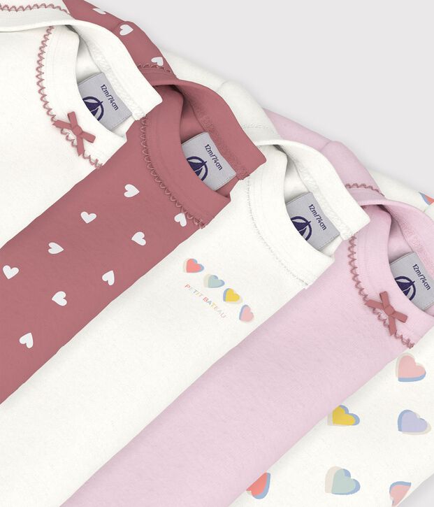 Set lang&auml;rmeliger Baby-Bodys aus Baumwolle mit Herzmotiv vielfarbig