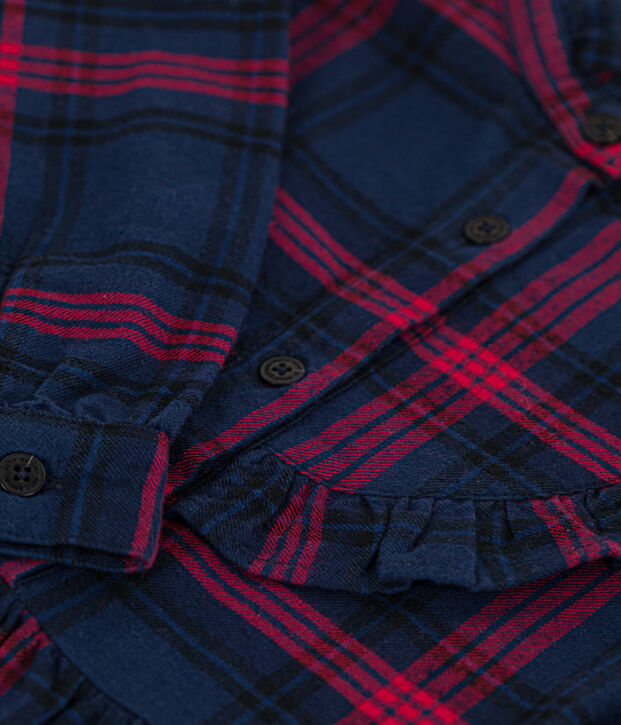 Kinderkleid aus Baumwoll-Flanell mit Karomuster f&uuml;r M&auml;dchen blau/vielfarbig