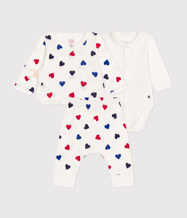 3-teiliges Baby-Set aus Baumwolle weiss/vielfarbig