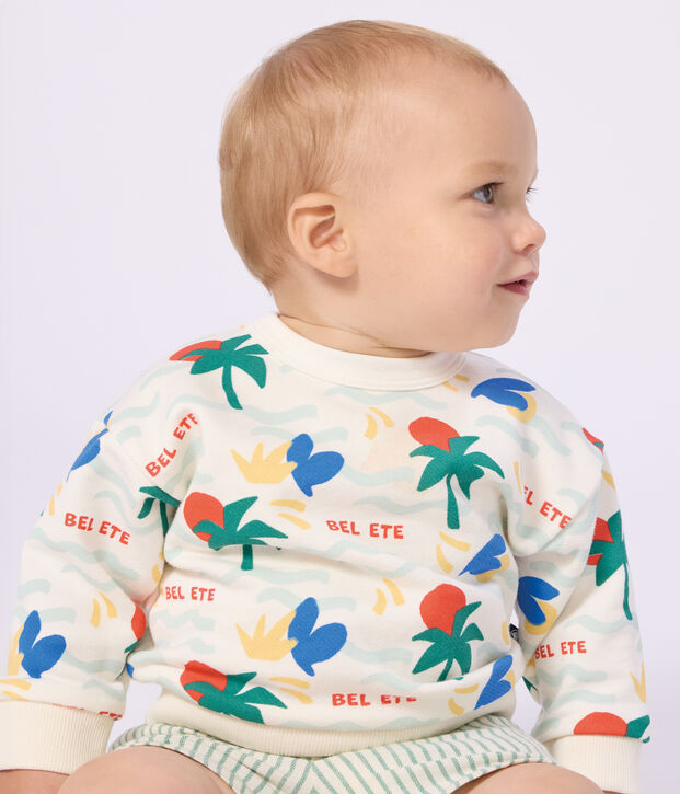 Baby-Kapuzensweatshirt aus gemusterter Baumwolle naturfarben/vielfarbig