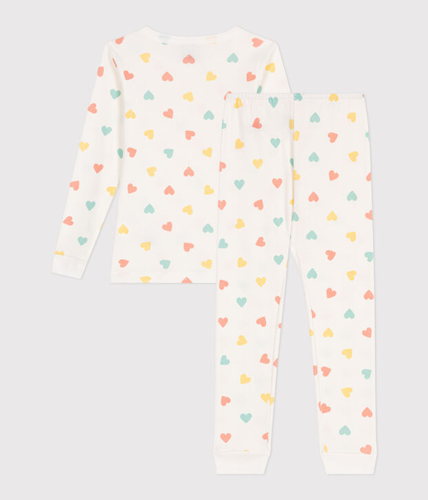 Sehr taillierter Kinderpyjama aus bedruckter Baumwolle weiss/vielfarbig