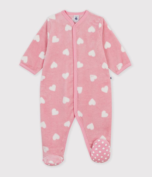 Baby Overall-Pyjama aus Fleece mit Herzmotiv rosa/weiss
