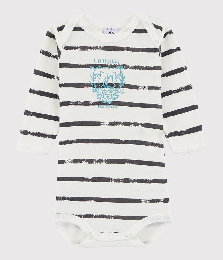 Lang&auml;rmeliger Baby-Body Jungen weiss/grau