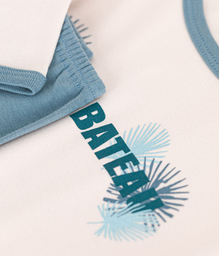 Lang&auml;rmeliger Pyjama f&uuml;r M&auml;dchen aus Baumwolle beige/blau