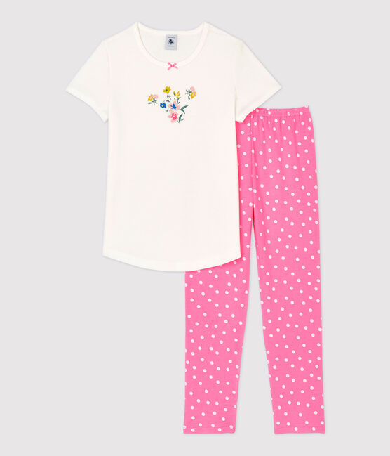 Kurzärmeliger Kinderpyjama aus Baumwolle für Mädchen rosa PETAL/weiss MARSHMALLOW