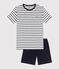 Kinder-Kurzpyjama aus Rippstrick mit Matrosenstreifen weiss MARSHMALLOW/blau SMOKING