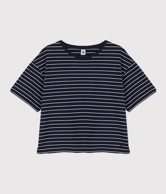 Damen-T-Shirt LE BOXY aus Baumwolle blau SMOKING/weiss MARSHMALLOW