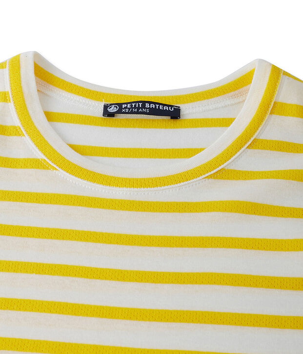 Gestreiftes Damen-T-Shirt aus Original-Rippstrick gelb/weiss