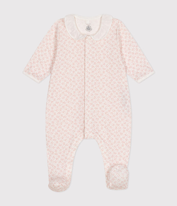 Baby-Strampler aus Baumwolle mit Blumenprint weiss/rosa