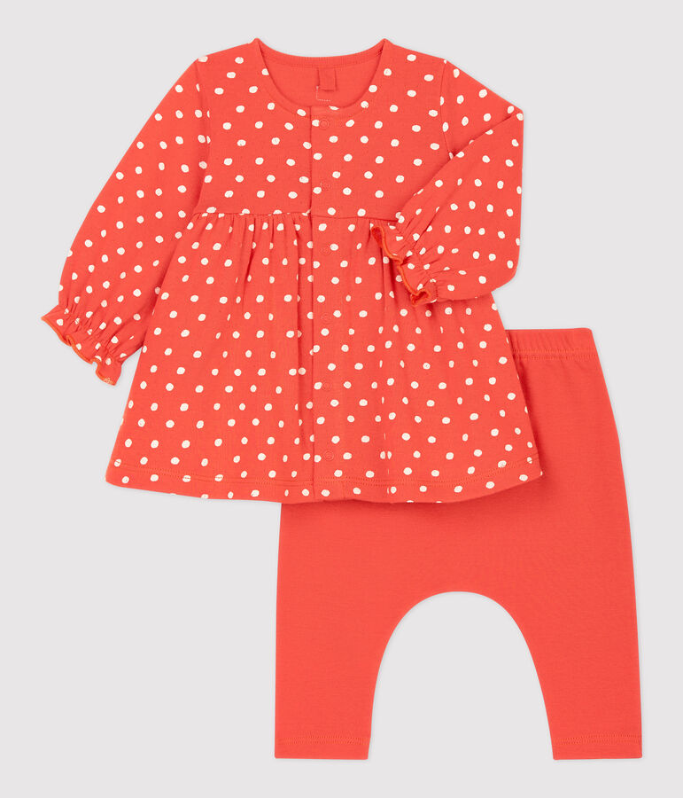 Baby-Kleid mit Leggings aus Bio-Baumwolle f&uuml;r M&auml;dchen orange/weiss