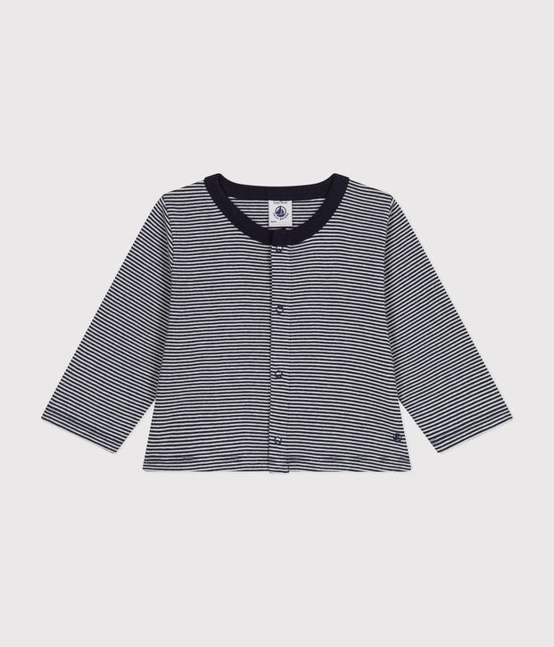 Baby-Cardigan aus gestreiftem Baumwolljersey blau/weiss