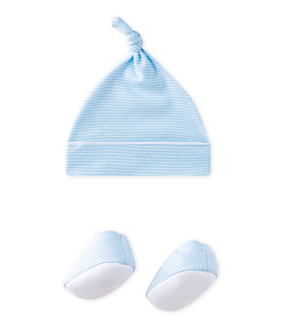 Set aus Baby-Mütze und -Schuhe für Neugeborene blau FRAICHEUR/weiss ECUME