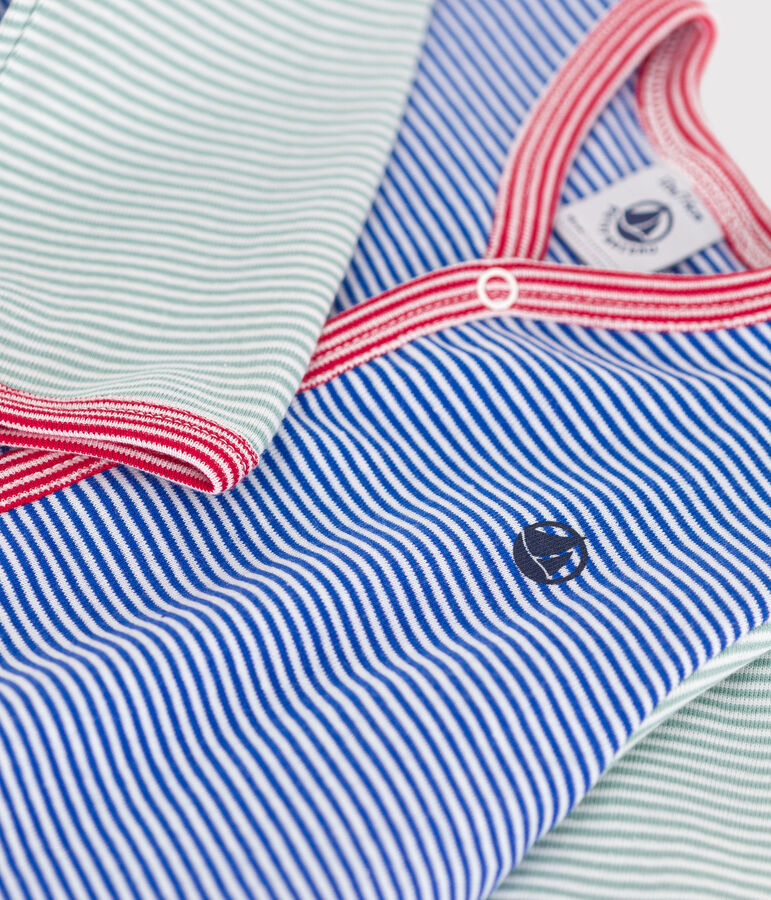 Strampler aus gestreifter Baumwolle blau/weiss