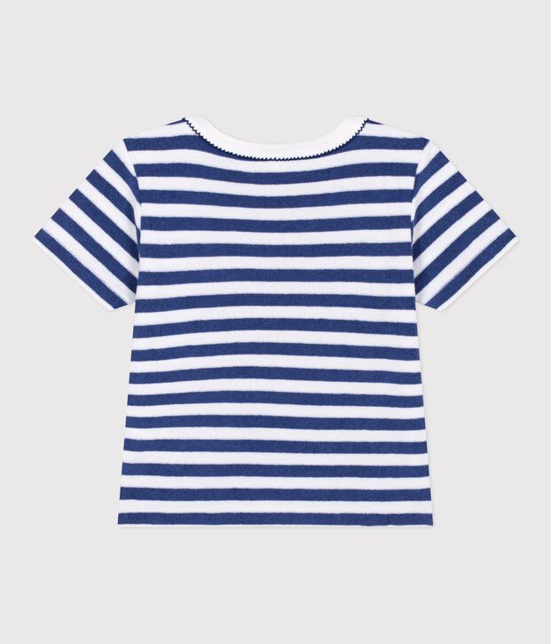 Kurz&auml;rmeliges Kinder-T-Shirt aus Baumwolle mit Streifen blau/weiss