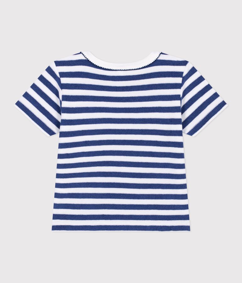 Kurz&auml;rmeliges Kinder-T-Shirt aus Baumwolle mit Streifen blau/weiss