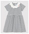 Kurzärmeliges gestreiftes Babykleid aus Rippstrick für Mädchen weiss MARSHMALLOW/blau SMOKING