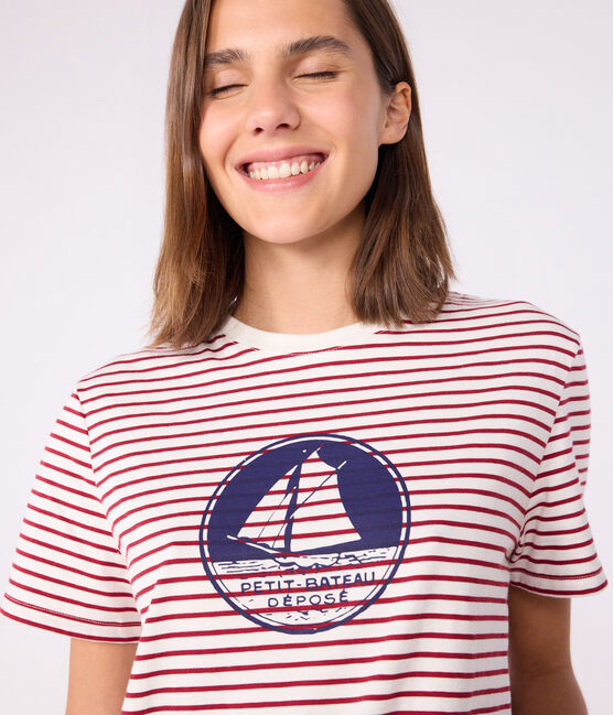 Kurzärmeliges Damen T-Shirt Le Droit mit geradem Schnitt aus Baumwolle rot MILK/ AMARANTE
