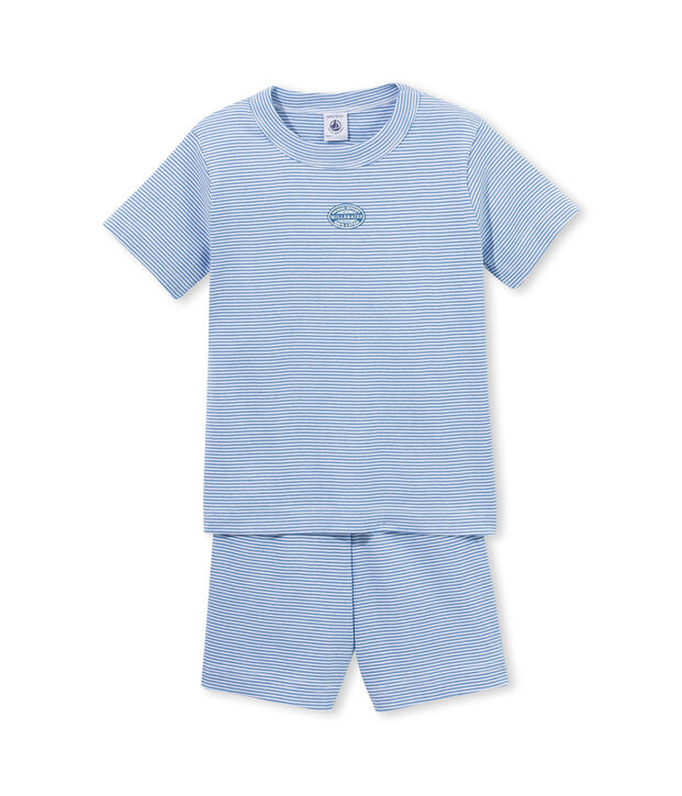 Kurzer Schlafanzug f&uuml;r Jungen, geringelte BW blau/weiss