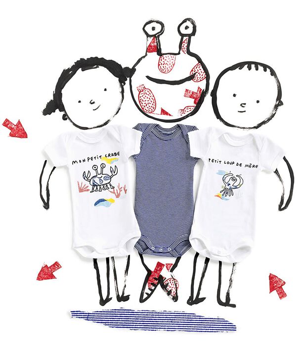 3er-Set kurz&auml;rmelige, wei&szlig;e Baby-Bodys Serge Bloch vielfarbig