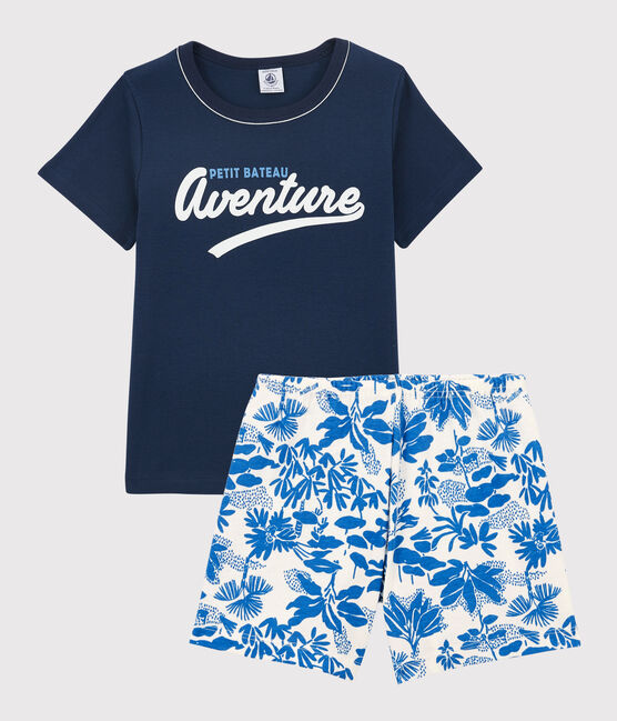 Kinder-Kurzpyjama aus Baumwolle für Jungen blau MEDIEVAL/weiss MULTICO