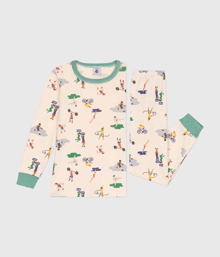 Kinder-Pyjama aus Baumwolle mit Sportmotiven naturfarben/vielfarbig