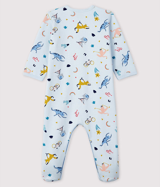 Blauer Baby-Strampler aus Molton mit Tier-Druck blau FRAICHEUR/weiss MULTICO