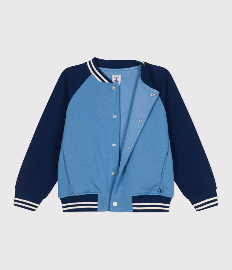 Kinder College-Jacke aus einfarbiger Baumwolle blau/blau