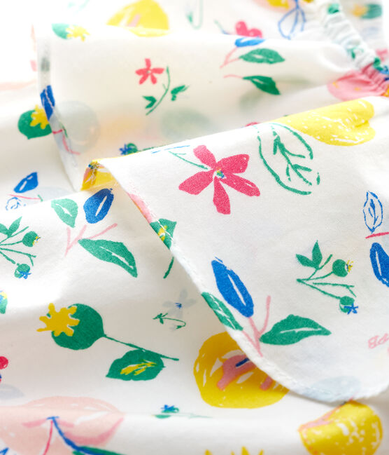 Kurzer Baby-Einteiler aus Popeline für Mädchen weiss MARSHMALLOW/weiss MULTICO