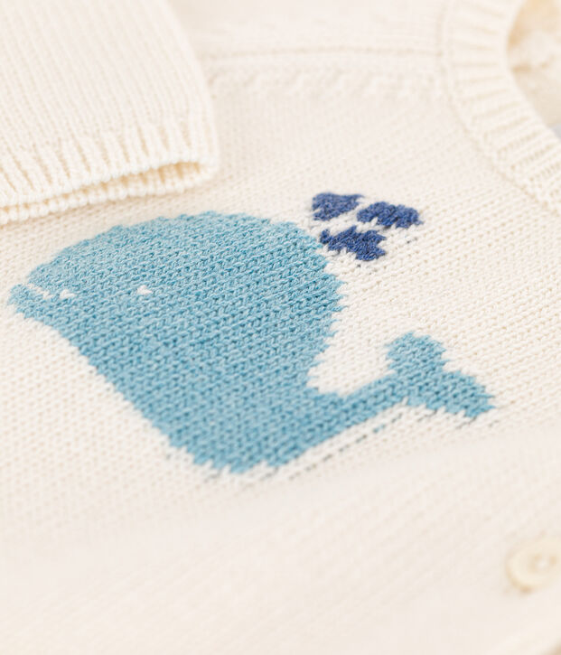 Baby-Set aus Woll- und Baumwoll-Strick weiss