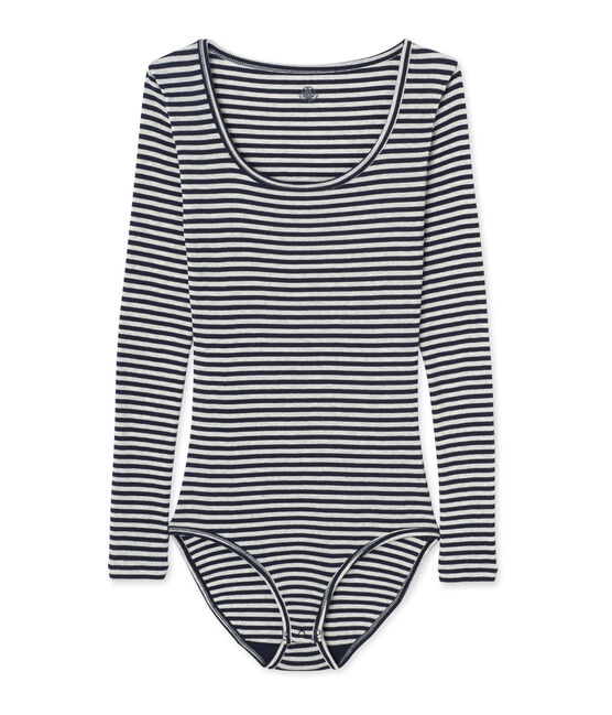 Damen-Body mit „Colette“-Streifenmuster blau SMOKING/grau BELUGA