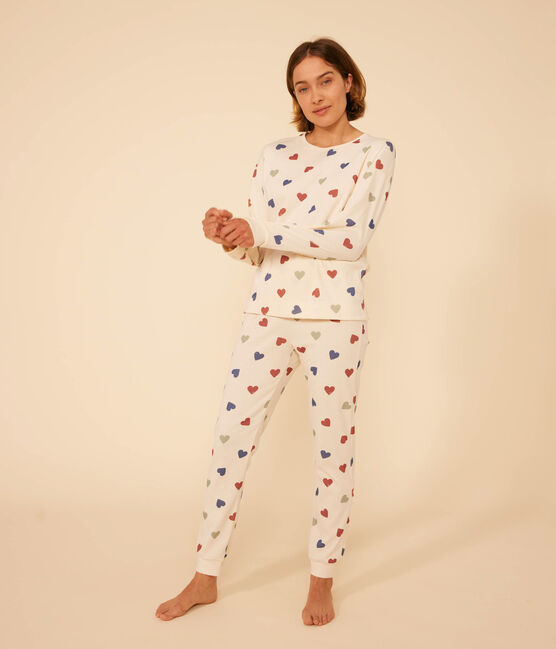 Damenpyjama aus Baumwolle mit Herzmotiv weiss AVALANCHE/ MULTICO