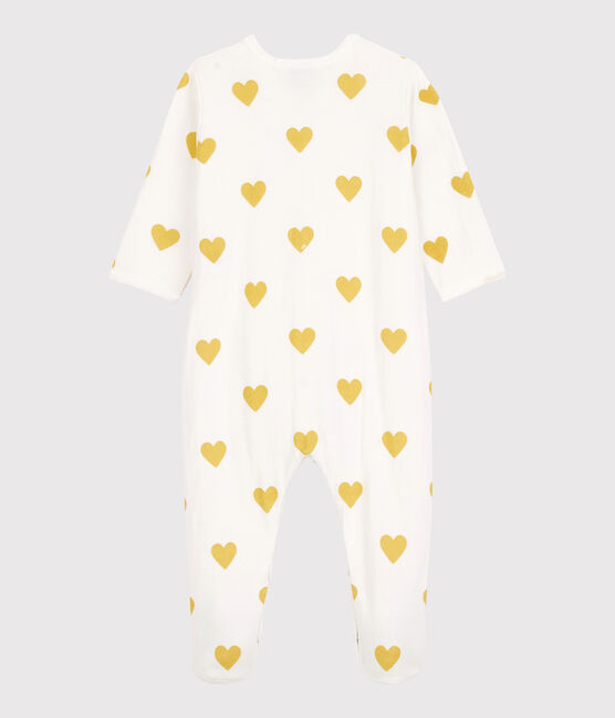 Baby-Strampler aus Bio-Baumwolle mit gelbem Herzmuster weiss MARSHMALLOW/gelb OCRE