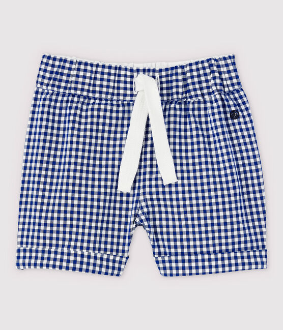 Baby-Vichy-Shorts aus Cotton Rich-Material für Jungen blau SURF/weiss MARSHMALLOW