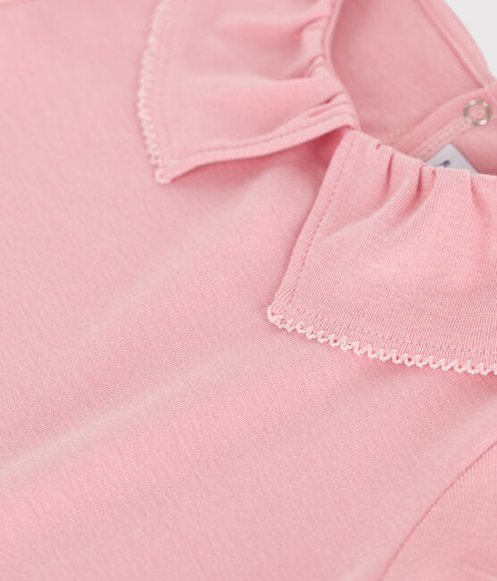 Kurzärmeliges Kinder T-Shirt aus einfarbiger Baumwolle mit Kragen rosa CHARME