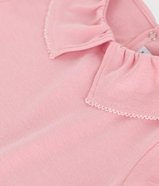 Kurz&auml;rmeliges Kinder T-Shirt aus einfarbiger Baumwolle mit Kragen rosa