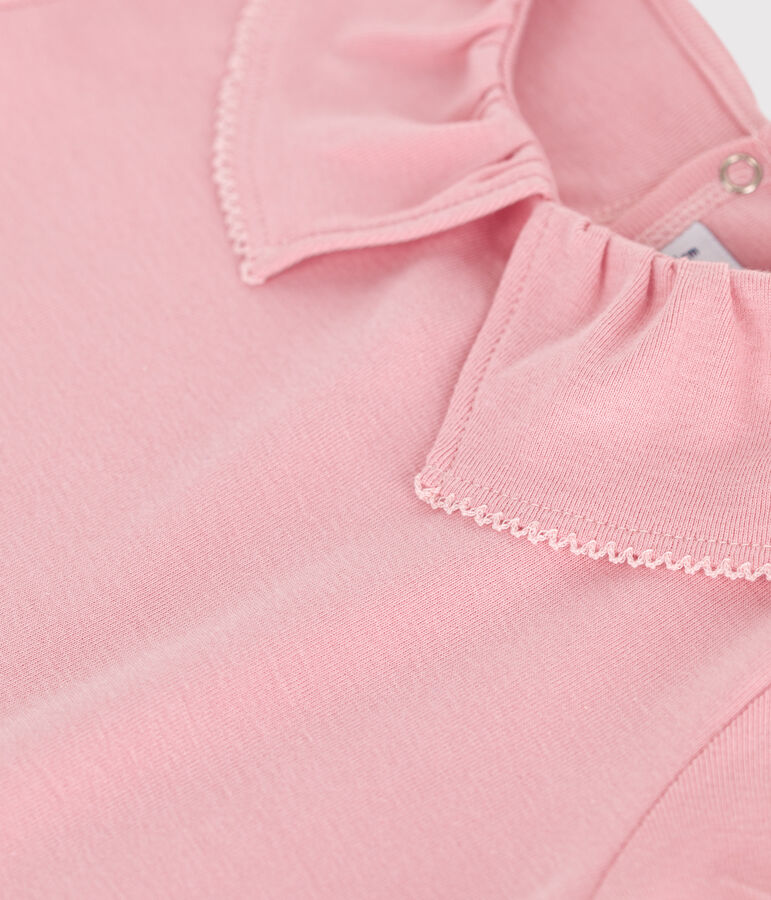 Kurz&auml;rmeliges Kinder T-Shirt aus einfarbiger Baumwolle mit Kragen rosa CHARME