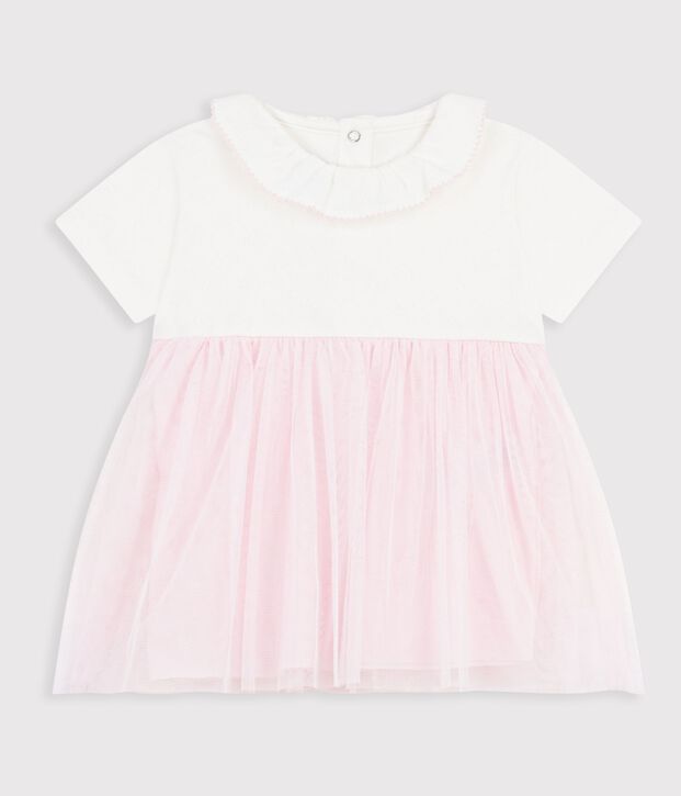 Kurz&auml;rmeliges Baby-Kleid aus zwei Stoffen rosa/rosa