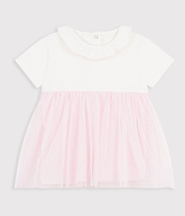 Kurz&auml;rmeliges Baby-Kleid aus zwei Stoffen rosa/rosa