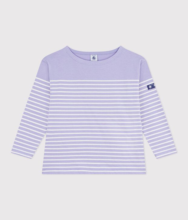 Kinder-Streifenshirt Marini&egrave;re aus Baumwolle violett/naturfarben