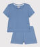Einfarbiger Kurz-Pyjama aus Ajour-Baumwolle für kleine Mädchen blau BEACH