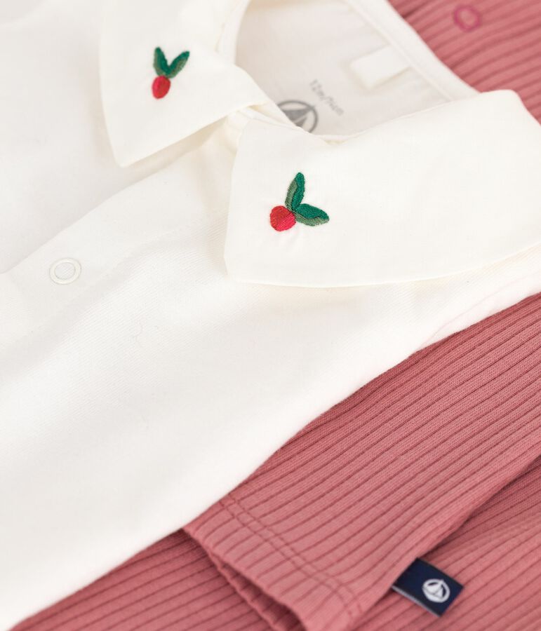 3-teiliges Newborn-Set aus Baumwolle und T-Shirt mit besticktem Kragen rosa/vielfarbig