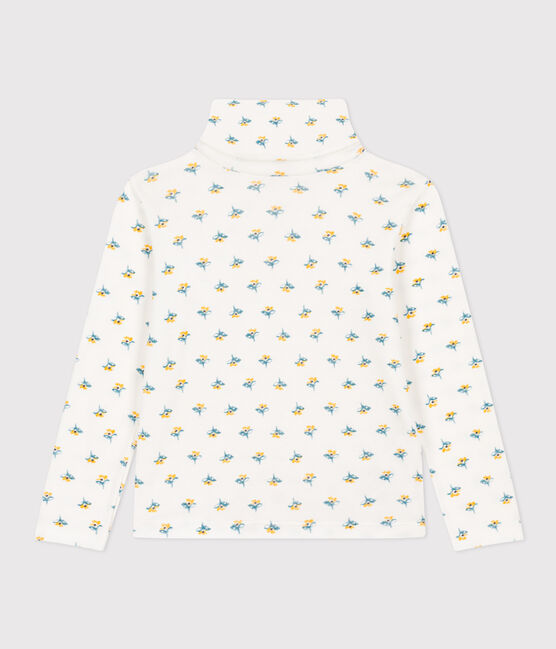 Kinder-Rollkragenshirt aus Baumwolle mit Blumenmuster für Mädchen weiss MARSHMALLOW/weiss MULTICO