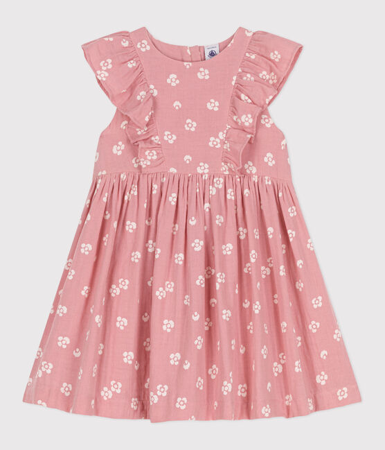 Ärmelloses Kinder-Kleid aus Baumwolle mit Blumenmuster rosa CHARME/weiss MARSHMALLOW