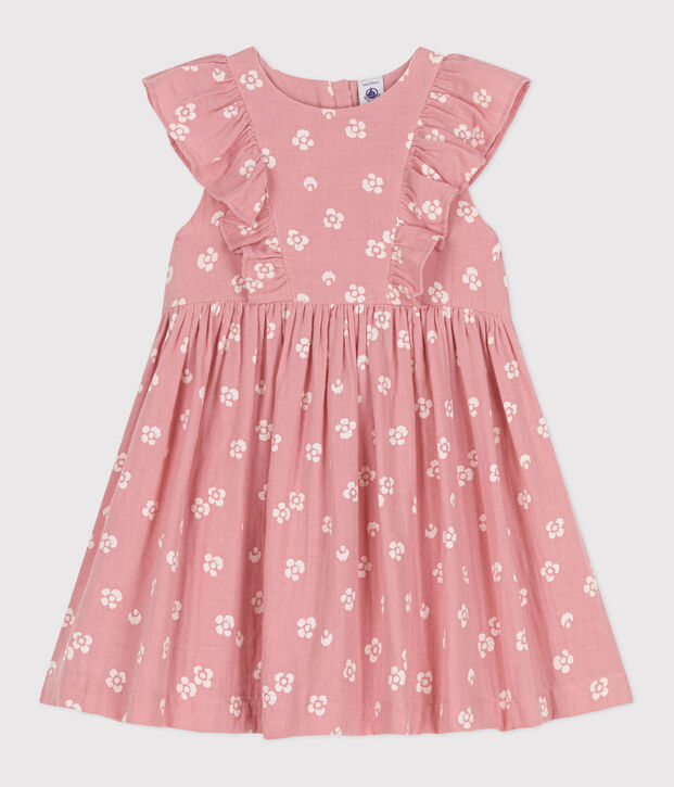 &Auml;rmelloses Kinder-Kleid aus Baumwolle mit Blumenmuster rosa/weiss