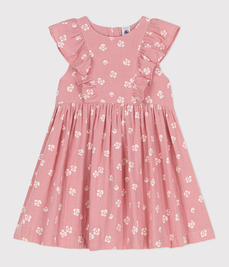 &Auml;rmelloses Kinder-Kleid aus Baumwolle mit Blumenmuster rosa/weiss
